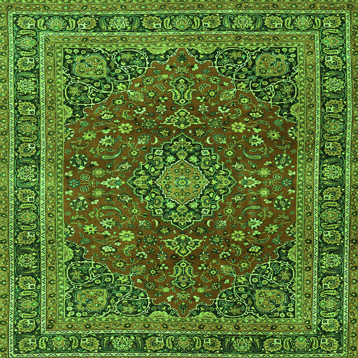 Round Machine Washable Medallion Green Traditional Area Rugs, wshtr4519grn
