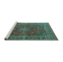 Sideview of Machine Washable Medallion Turquoise Traditional Area Rugs, wshtr4519turq