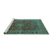 Sideview of Machine Washable Medallion Turquoise Traditional Area Rugs, wshtr4519turq