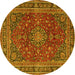 Round Machine Washable Medallion Yellow Traditional Rug, wshtr4519yw