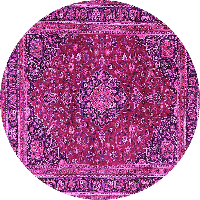 Round Machine Washable Medallion Pink Traditional Rug, wshtr4519pnk