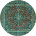 Round Medallion Turquoise Traditional Rug, tr4519turq