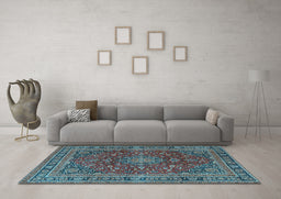 Machine Washable Medallion Light Blue Traditional Rug in a Living Room, wshtr4519lblu