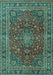 Machine Washable Medallion Turquoise Traditional Area Rugs, wshtr4519turq