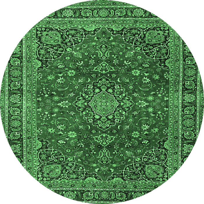 Round Medallion Emerald Green Traditional Rug, tr4519emgrn