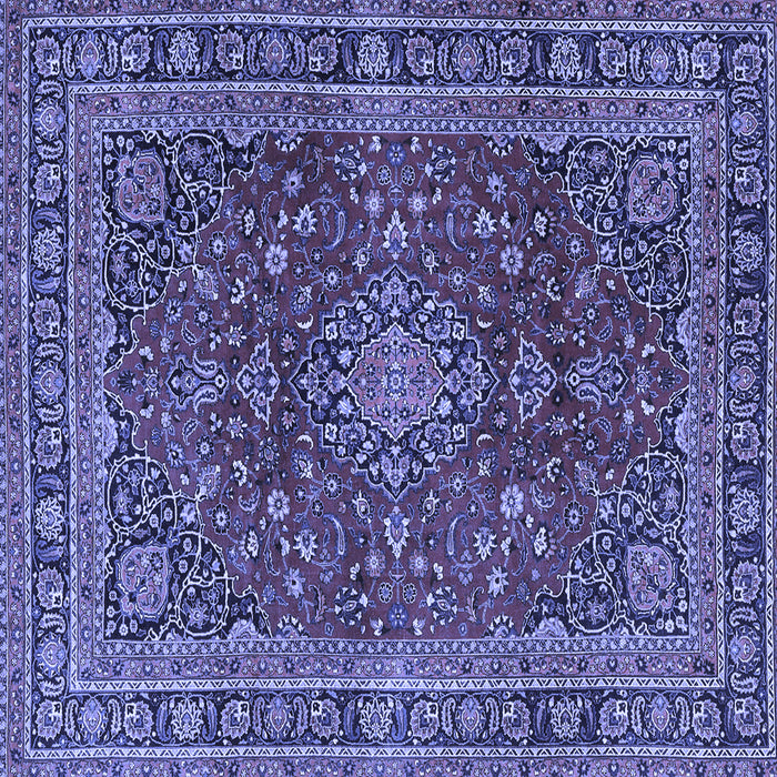 Square Machine Washable Medallion Blue Traditional Rug, wshtr4519blu