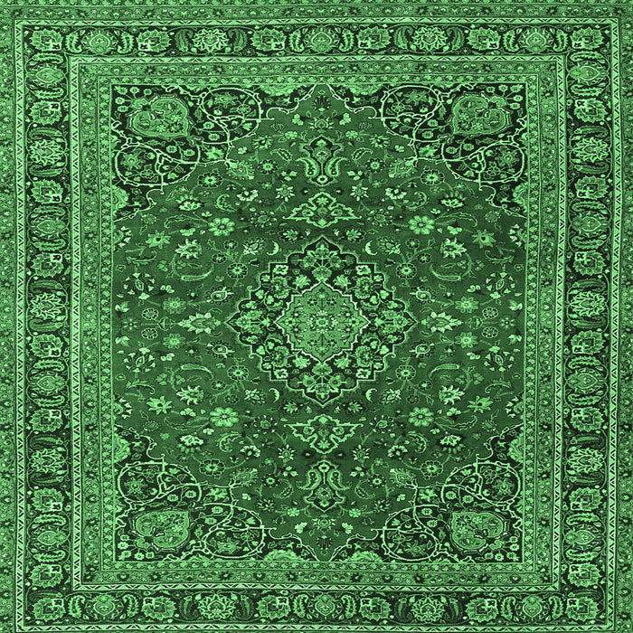 Square Medallion Emerald Green Traditional Rug, tr4519emgrn