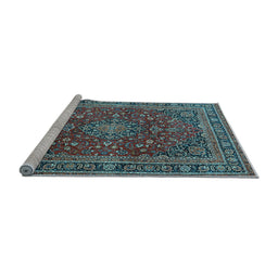 Sideview of Machine Washable Medallion Light Blue Traditional Rug, wshtr4519lblu