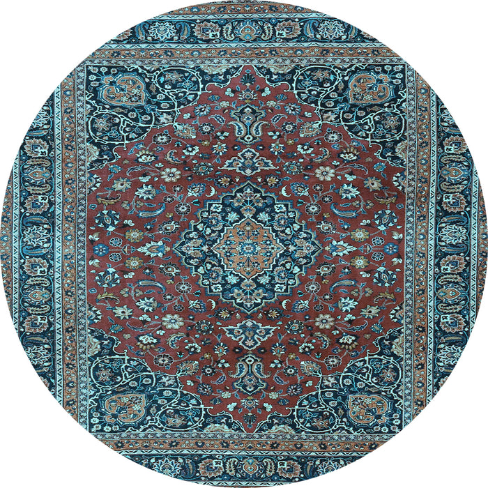 Round Medallion Light Blue Traditional Rug, tr4519lblu