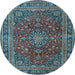 Round Medallion Light Blue Traditional Rug, tr4519lblu