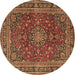 Round Medallion Brown Traditional Rug, tr4519brn