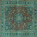 Square Machine Washable Medallion Turquoise Traditional Area Rugs, wshtr4519turq