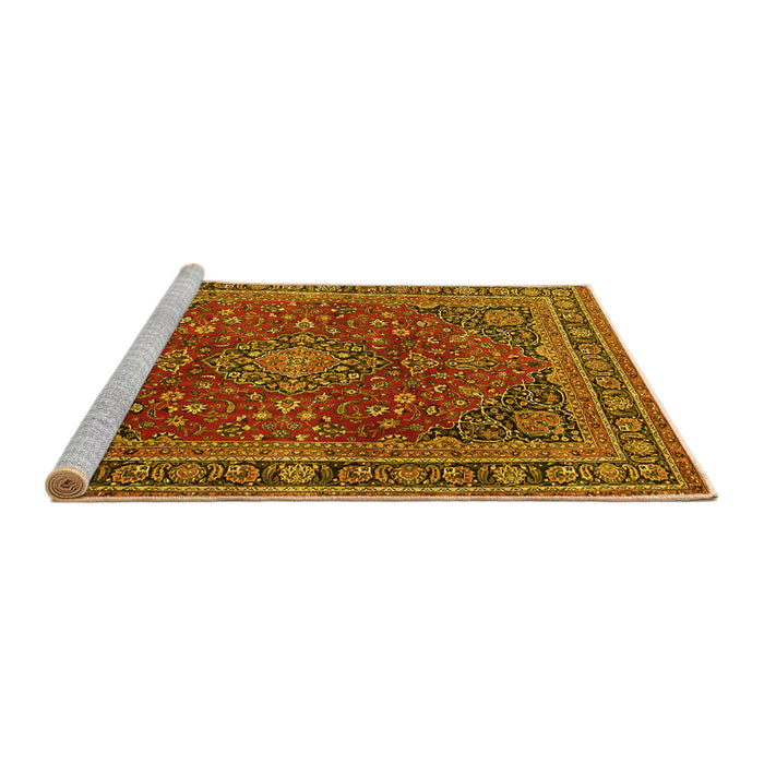 Sideview of Machine Washable Medallion Yellow Traditional Rug, wshtr4519yw