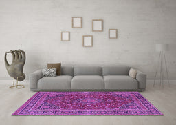 Machine Washable Medallion Purple Traditional Area Rugs in a Living Room, wshtr4519pur
