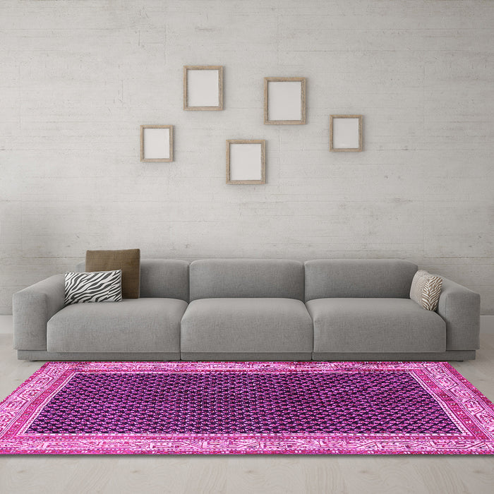 Machine Washable Persian Pink Traditional Rug in a Living Room, wshtr451pnk