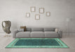 Machine Washable Persian Turquoise Traditional Area Rugs in a Living Room,, wshtr451turq