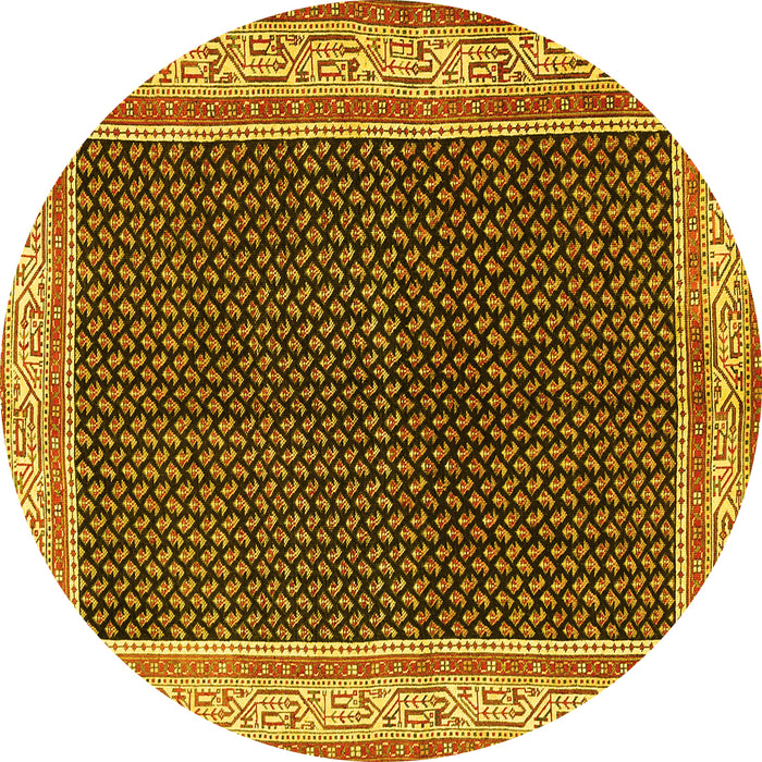 Round Machine Washable Persian Yellow Traditional Rug, wshtr451yw