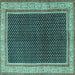 Square Machine Washable Persian Turquoise Traditional Area Rugs, wshtr451turq