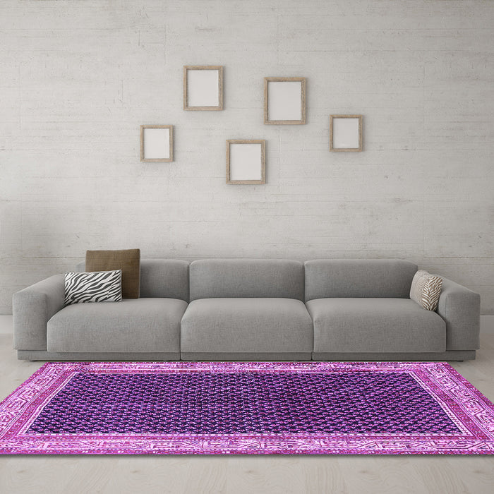 Machine Washable Persian Purple Traditional Area Rugs in a Living Room, wshtr451pur