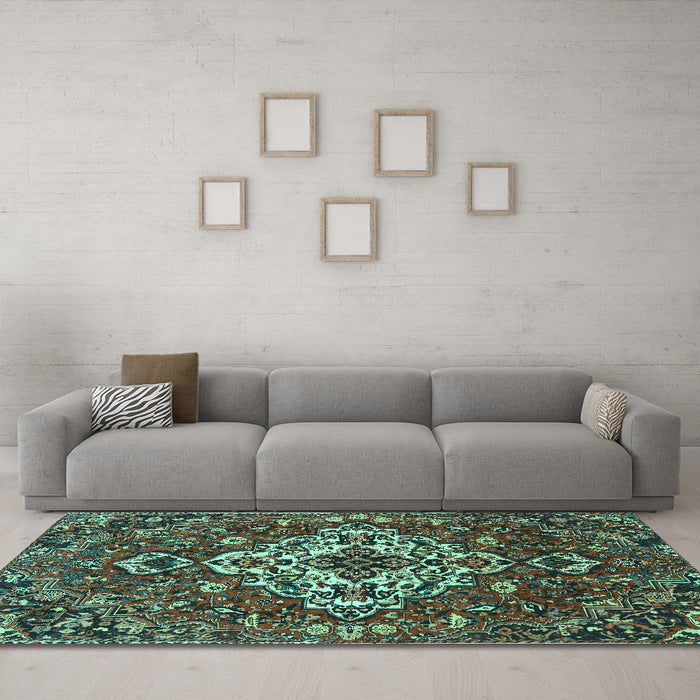 Machine Washable Persian Turquoise Traditional Area Rugs in a Living Room,, wshtr4520turq
