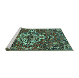 Sideview of Machine Washable Persian Turquoise Traditional Area Rugs, wshtr4520turq