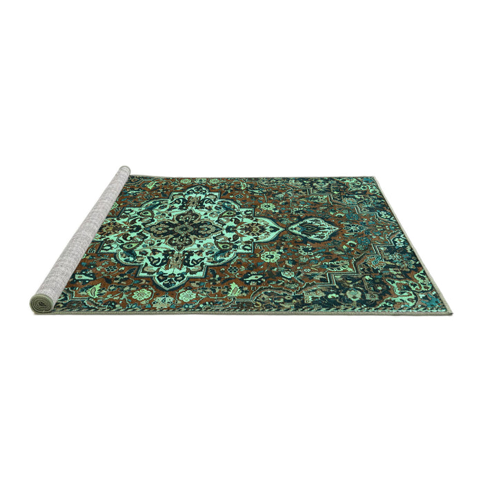 Sideview of Machine Washable Persian Turquoise Traditional Area Rugs, wshtr4520turq
