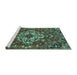 Sideview of Machine Washable Persian Turquoise Traditional Area Rugs, wshtr4520turq