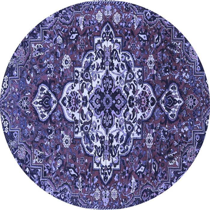 Round Machine Washable Persian Blue Traditional Rug, wshtr4520blu