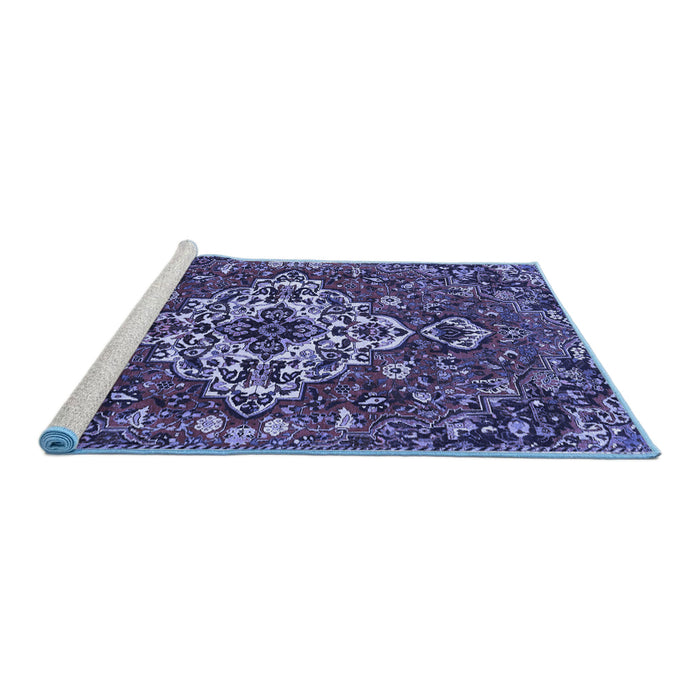 Sideview of Machine Washable Persian Blue Traditional Rug, wshtr4520blu