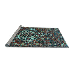 Sideview of Machine Washable Persian Light Blue Traditional Rug, wshtr4520lblu