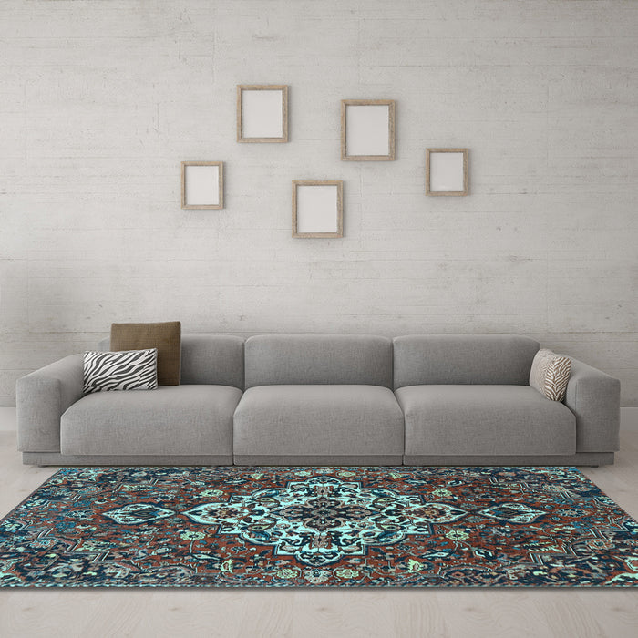 Machine Washable Persian Light Blue Traditional Rug in a Living Room, wshtr4520lblu