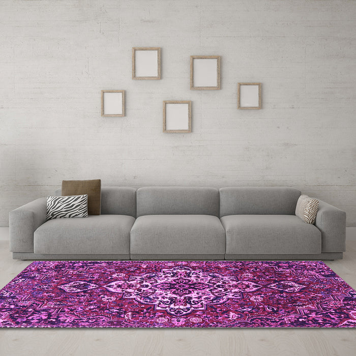 Machine Washable Persian Purple Traditional Area Rugs in a Living Room, wshtr4520pur