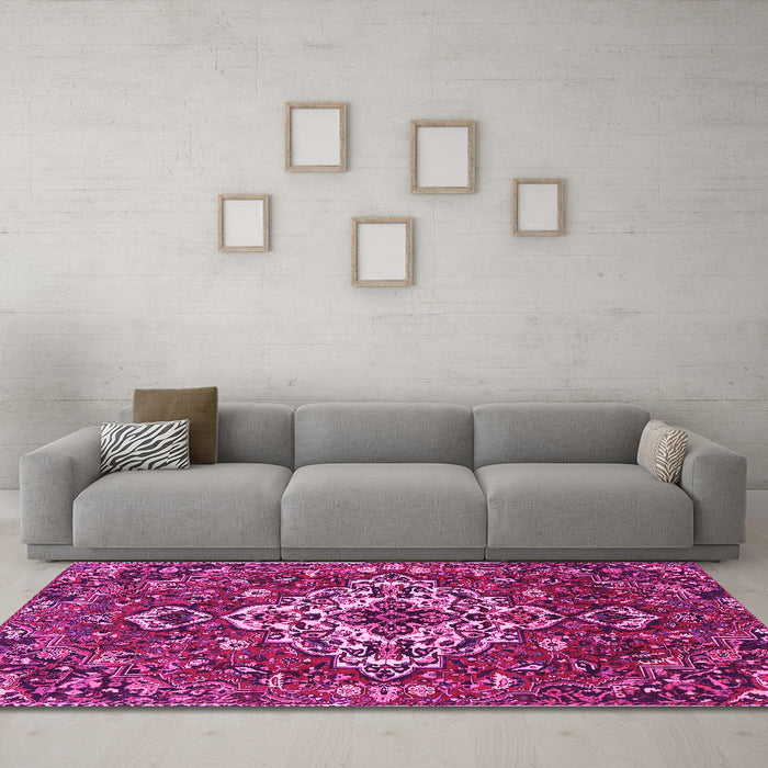 Machine Washable Persian Pink Traditional Rug in a Living Room, wshtr4520pnk