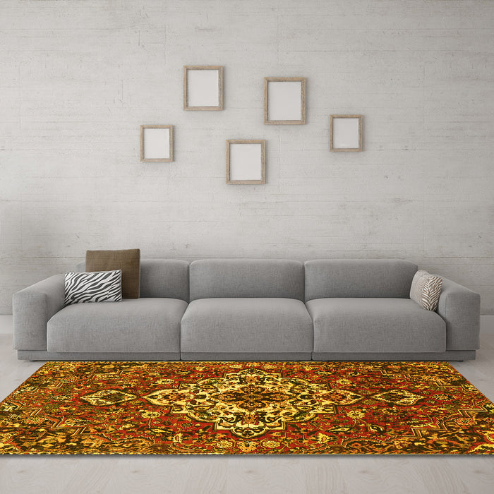 Machine Washable Persian Yellow Traditional Rug in a Living Room, wshtr4520yw