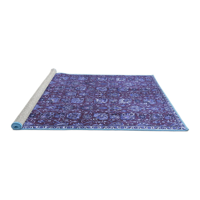 Sideview of Machine Washable Persian Blue Traditional Rug, wshtr4521blu