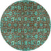 Round Machine Washable Persian Turquoise Traditional Area Rugs, wshtr4521turq