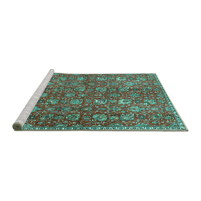 Sideview of Machine Washable Persian Turquoise Traditional Area Rugs, wshtr4521turq
