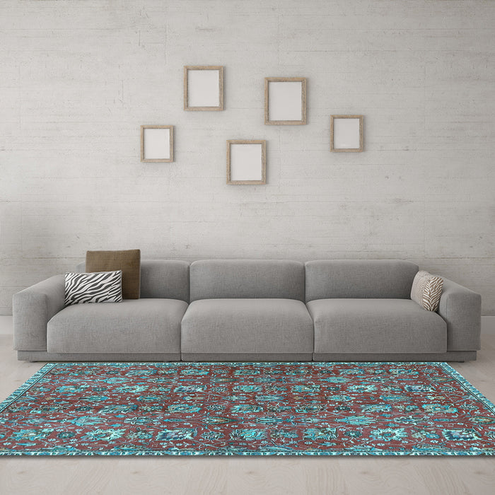 Machine Washable Persian Light Blue Traditional Rug in a Living Room, wshtr4521lblu