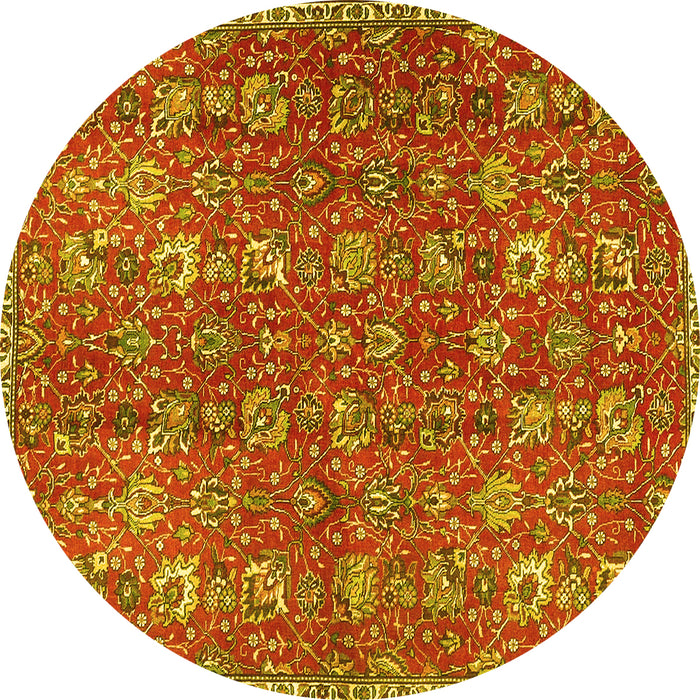 Round Machine Washable Persian Yellow Traditional Rug, wshtr4521yw