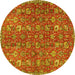 Round Machine Washable Persian Yellow Traditional Rug, wshtr4521yw