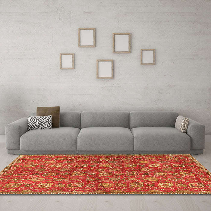 Machine Washable Persian Orange Traditional Area Rugs in a Living Room, wshtr4521org