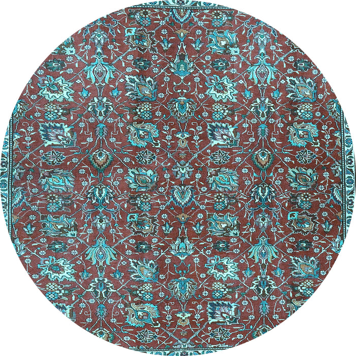 Round Machine Washable Persian Light Blue Traditional Rug, wshtr4521lblu