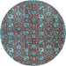 Round Machine Washable Persian Light Blue Traditional Rug, wshtr4521lblu