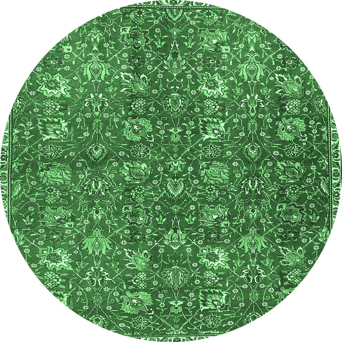 Round Machine Washable Persian Emerald Green Traditional Area Rugs, wshtr4521emgrn