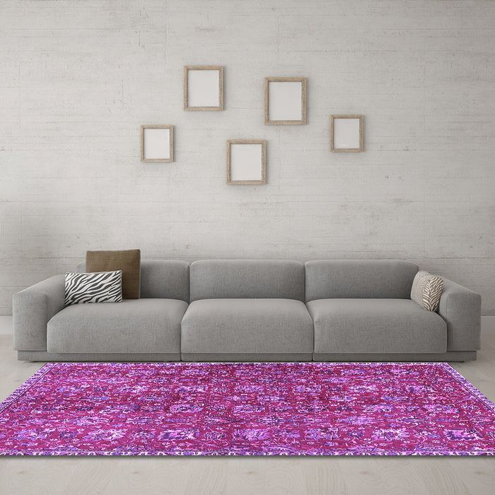 Machine Washable Persian Purple Traditional Area Rugs in a Living Room, wshtr4521pur