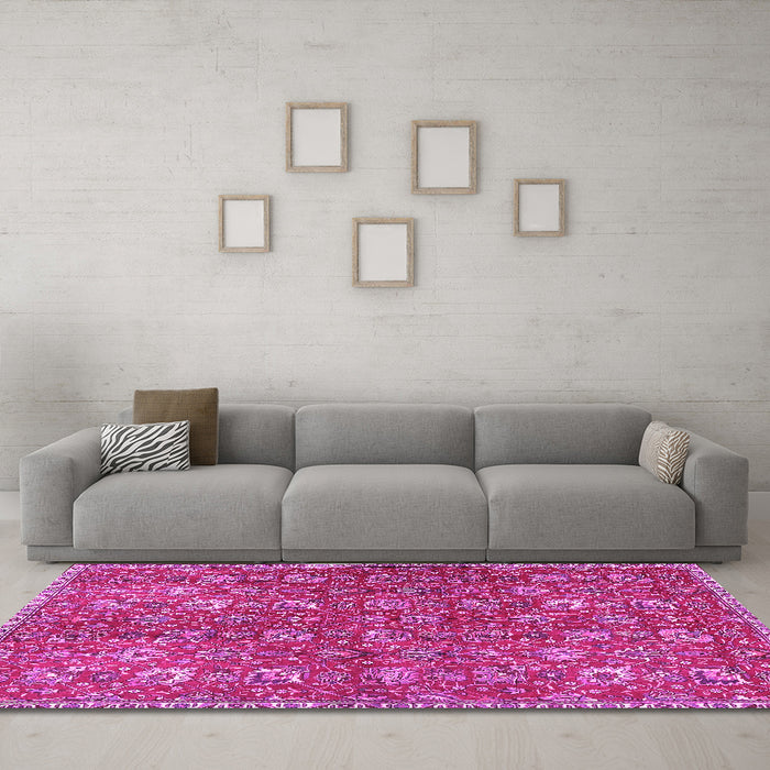Machine Washable Persian Pink Traditional Rug in a Living Room, wshtr4521pnk