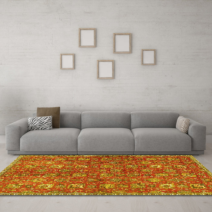 Machine Washable Persian Yellow Traditional Rug in a Living Room, wshtr4521yw