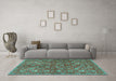 Machine Washable Persian Turquoise Traditional Area Rugs in a Living Room,, wshtr4521turq