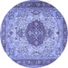 Round Machine Washable Medallion Blue Traditional Rug, wshtr4522blu