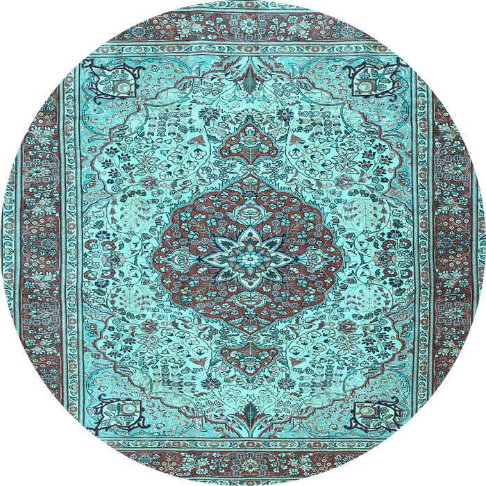 Round Medallion Light Blue Traditional Rug, tr4522lblu